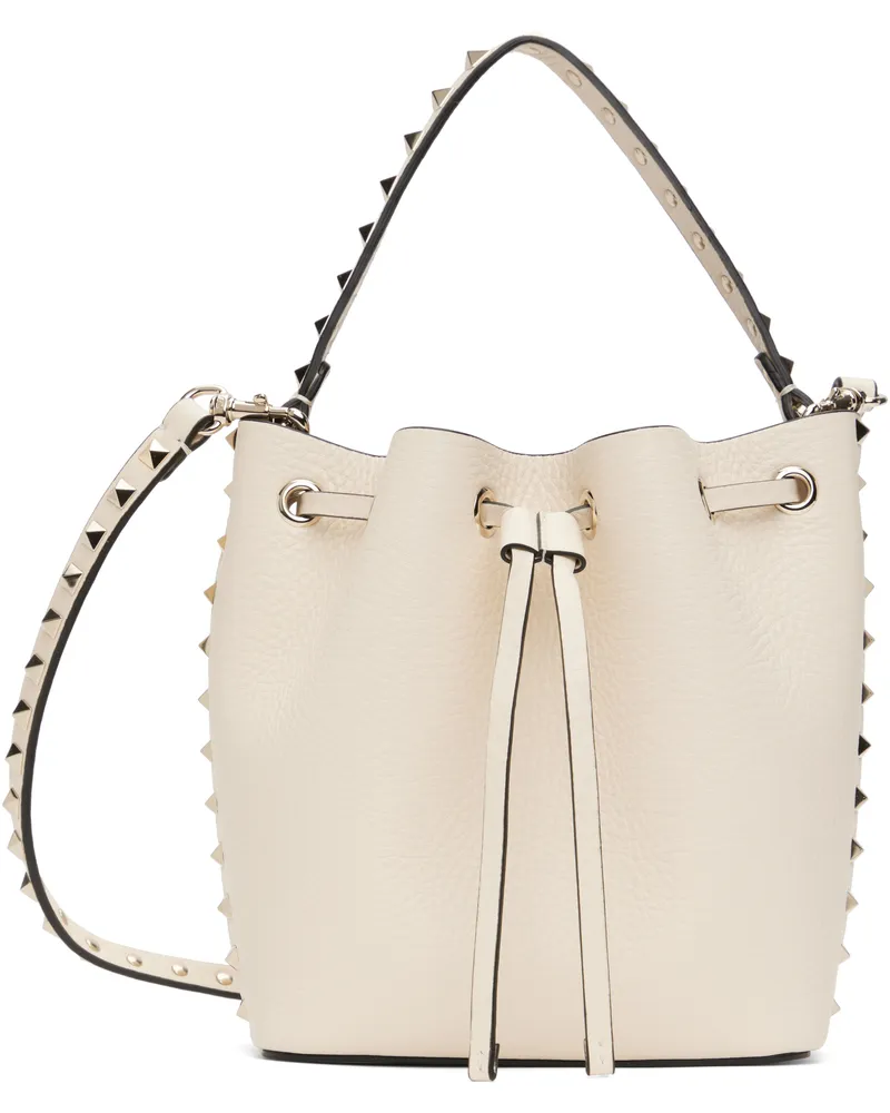 Valentino Garavani Off-White Rockstud Grainy Calfskin Bucket Bag I16