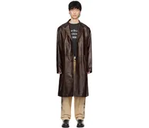 Brown Single-Breasted Leather Coat