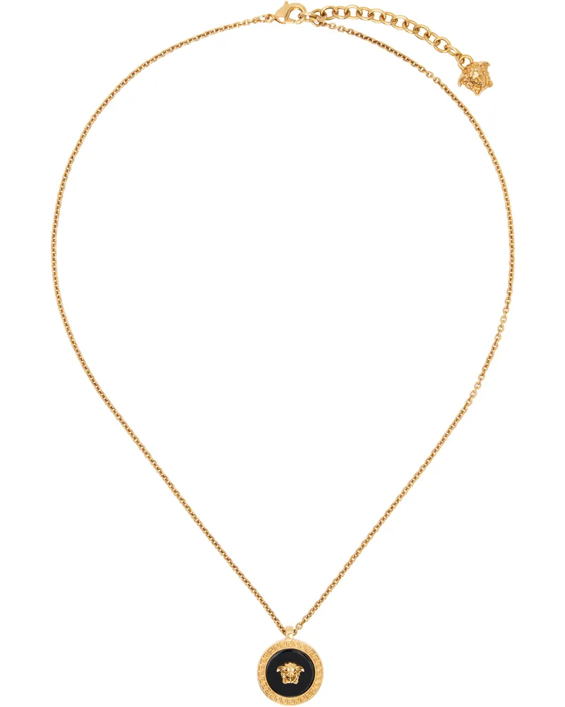 Versace Gold Enamel Medusa Necklace K41t-black-tribute