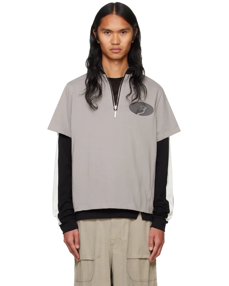 Spencer Badu Gray & Black Layered Track Sweatshirt Black