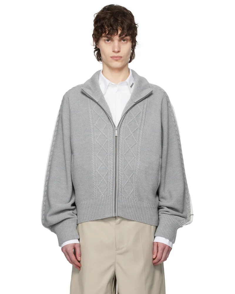C2H4 Gray Fair Isle Knit Zip Jacket Mildness