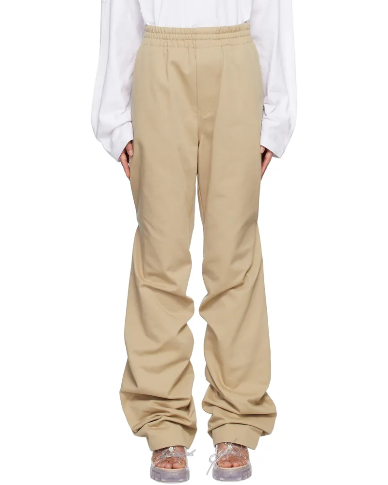 WE 11 DONE Beige Banded Shirring Trousers Beige