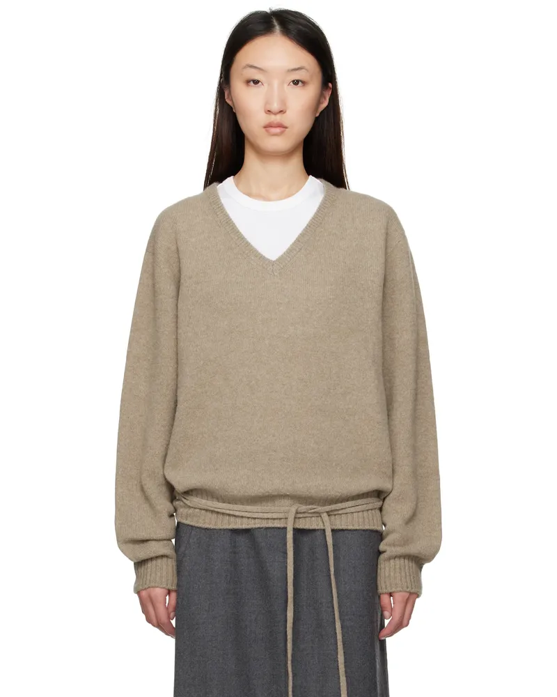 LE 17 SEPTEMBRE Taupe Alpaca V-Neck Sweater Beige