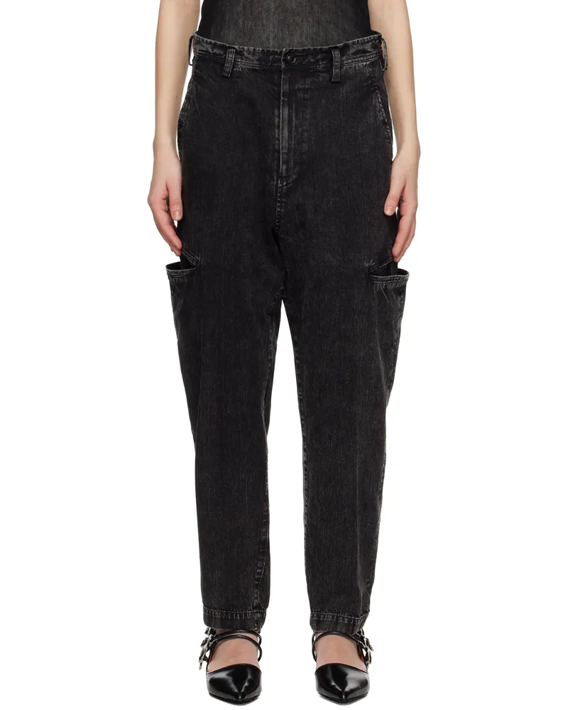 Yohji Yamamoto Black 8oz Bleached Denim Tapered Jeans 2
