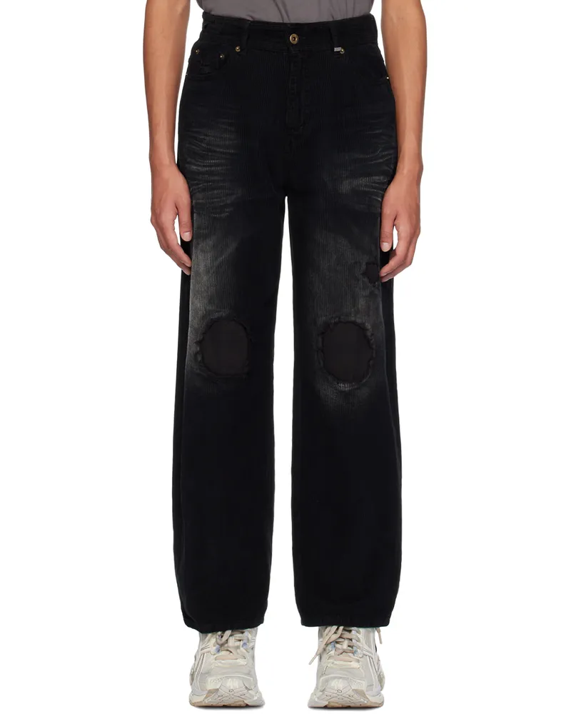 WE 11 DONE Black Distressed Trousers Black