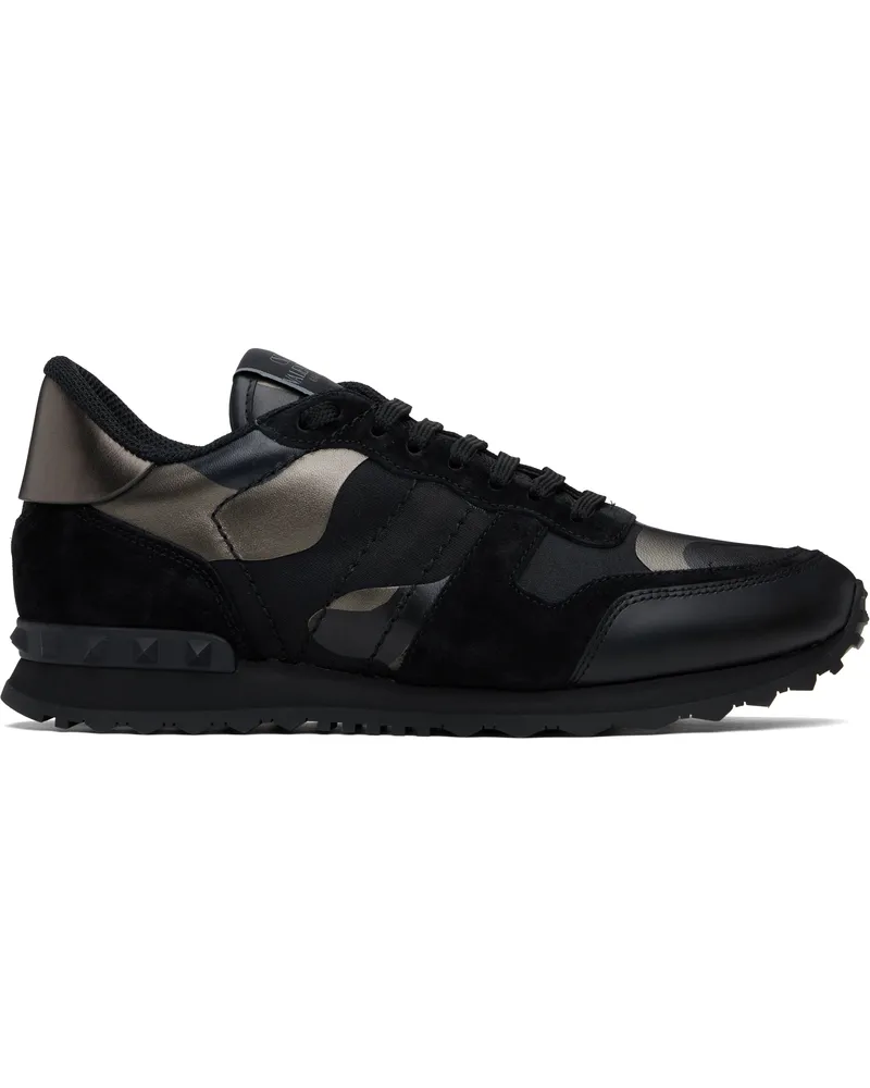Valentino Garavani Black Rockrunner Camouflage Noir Metallic Sneakers E43