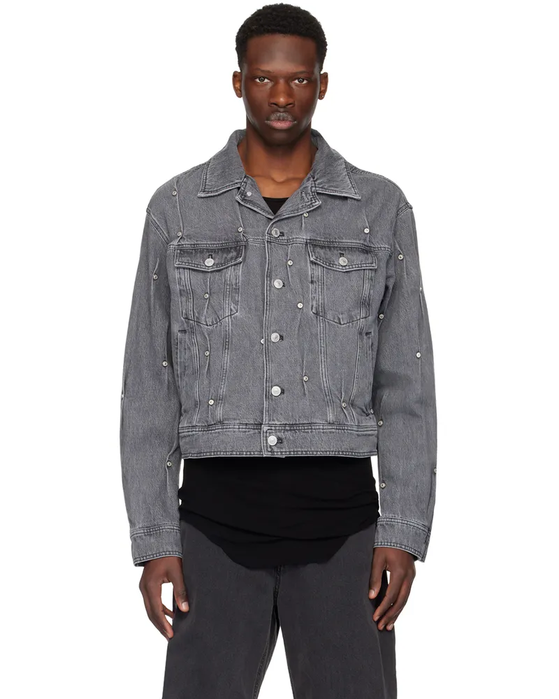 KUSIKOHC Gray Multi Rivet Denim Jacket Black