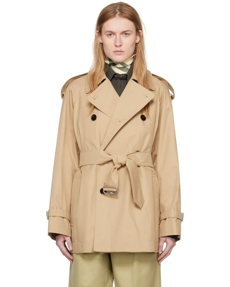 Burberry Beige Double-Breasted Jacket Flax