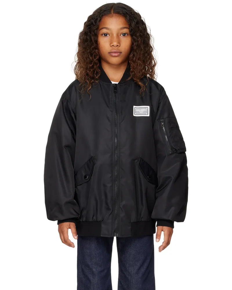 Dolce & Gabbana Kids Black Logo Bomber Jacket N0000