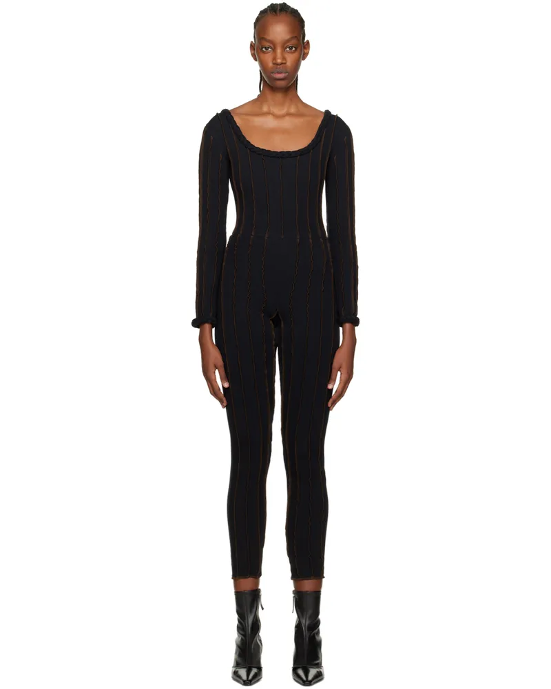 Helena Manzano Black 3D Stripe Jumpsuit Brown