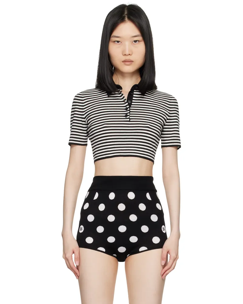 Dolce & Gabbana Black & White Striped Polo N0002