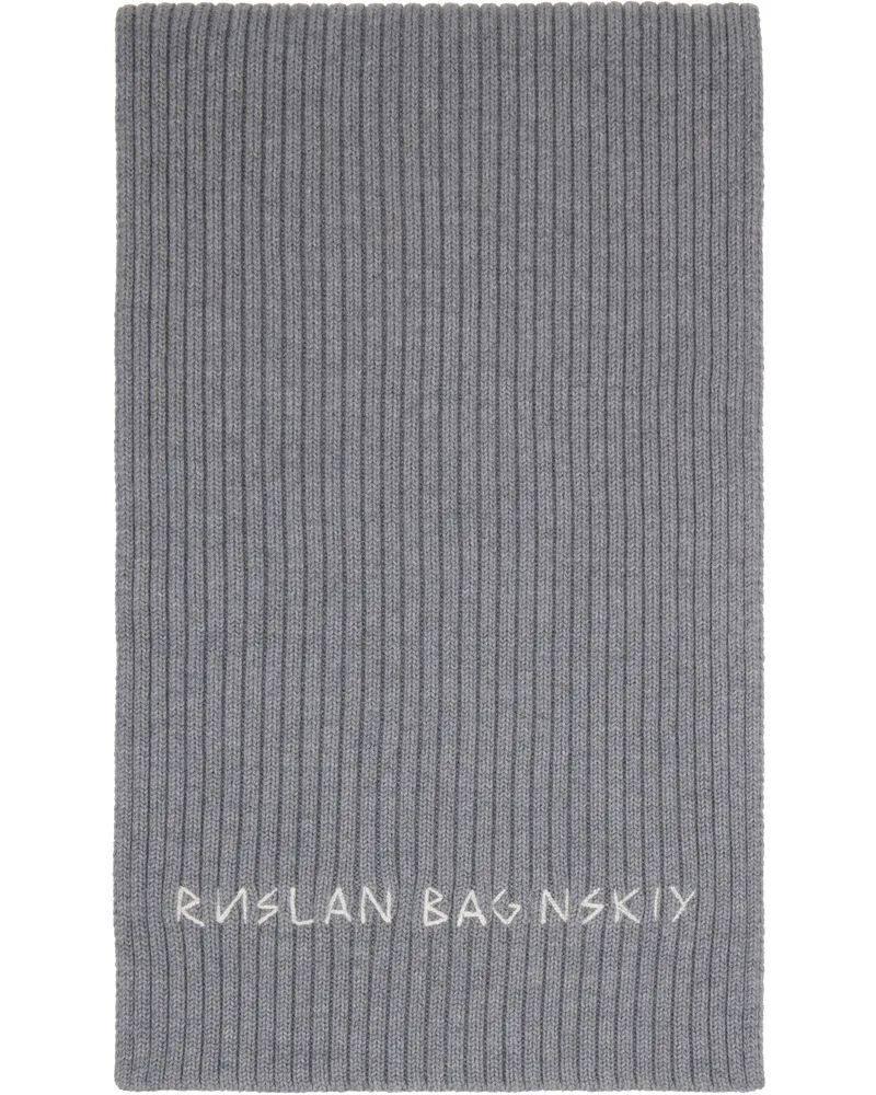 RUSLAN BAGINSKIY Gray Monogram-Embroidered Wool Scarf Grey