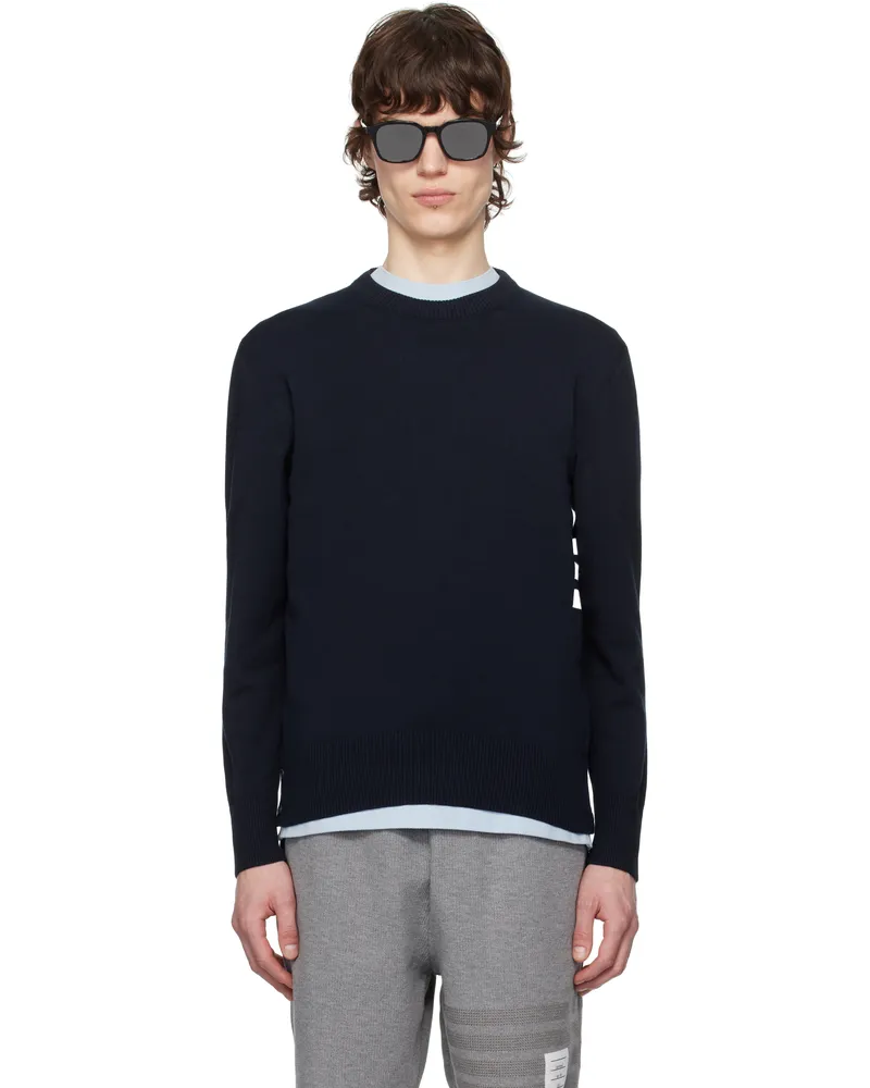 Thom Browne Navy Cotton 4-Bar Sweater 415