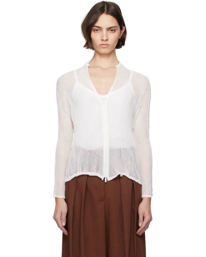 Issey Miyake White Chiffon Twist BK/WT-56 Blouse 01