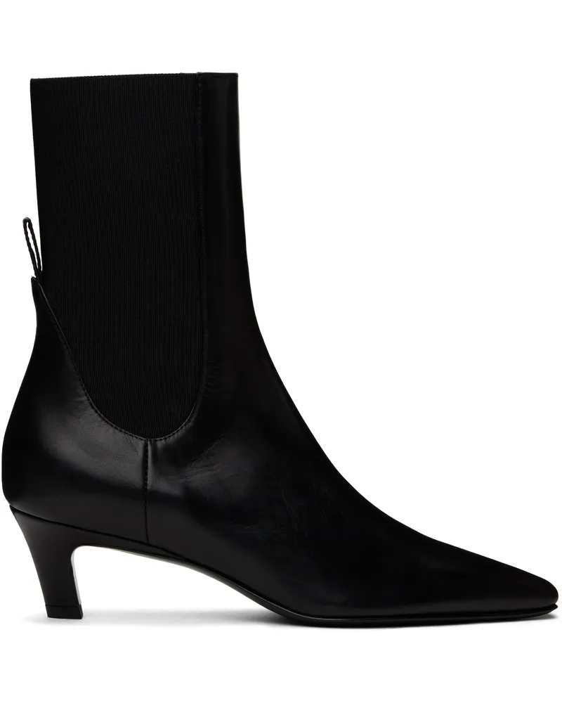 Totême Black Leather Mid-Heel Boots Black