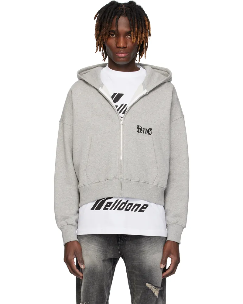 WE 11 DONE Gray Logo Zip-Up Hoodie M