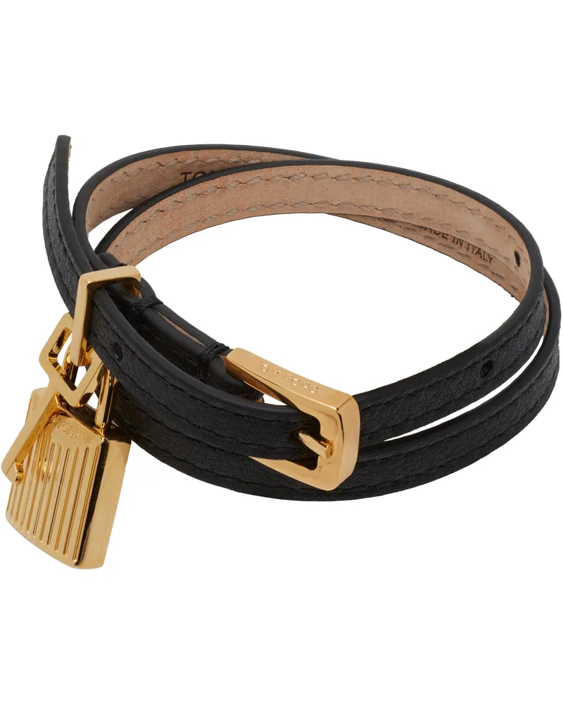 Tom Ford Black Grain Leather Bracelet 1n001