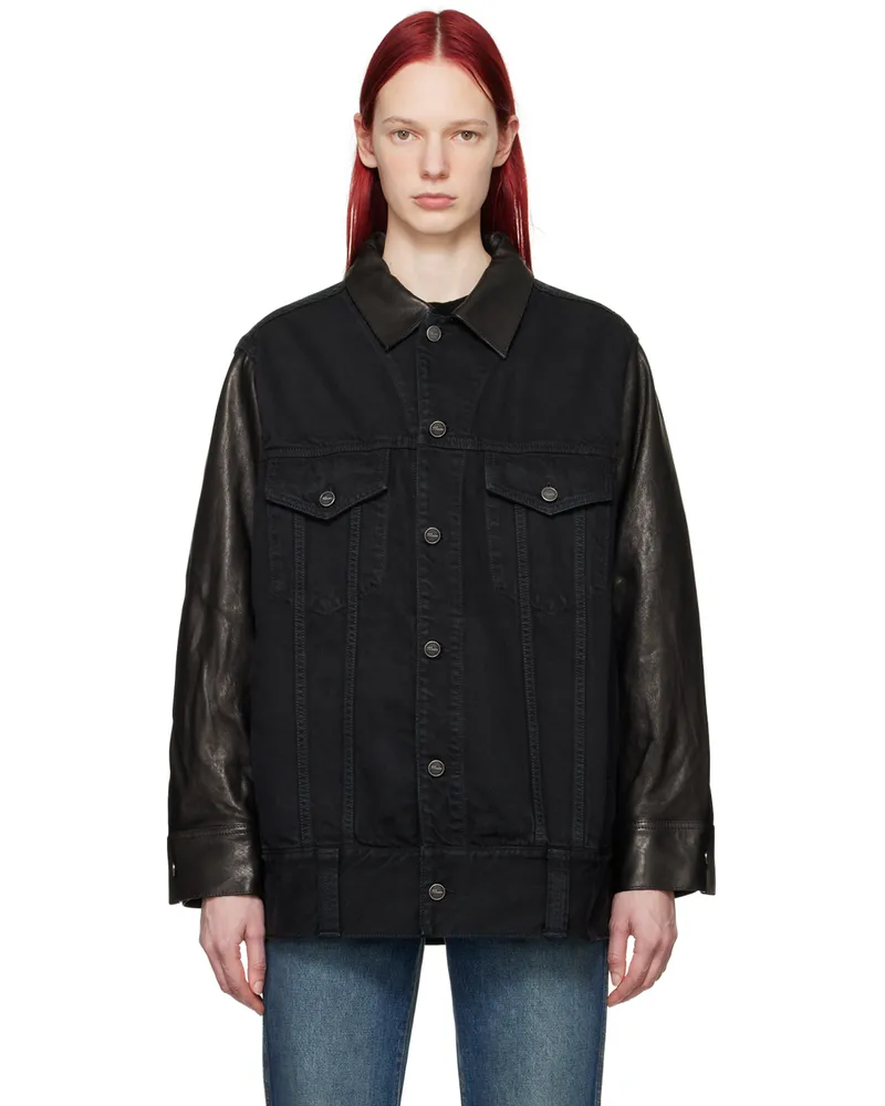 KHAITE Black 'The Grizzo' Denim & Leather Jacket Prescott