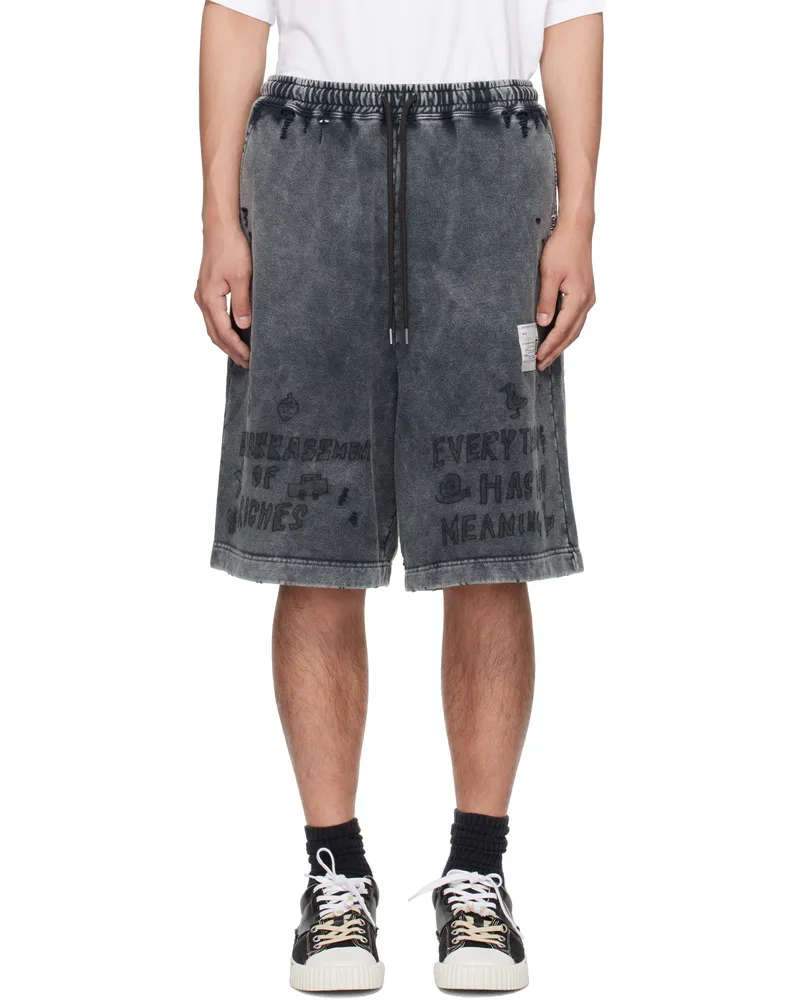 MIHARAYASUHIRO Black Bleached Graffiti Print Sweat Shorts Black