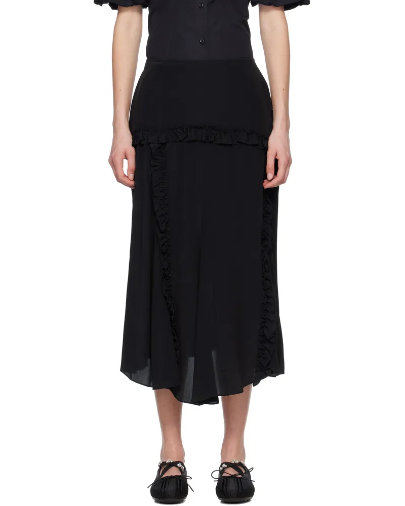 Simone Rocha Black Ruffle Frill Multi-Seam Midi Skirt Black
