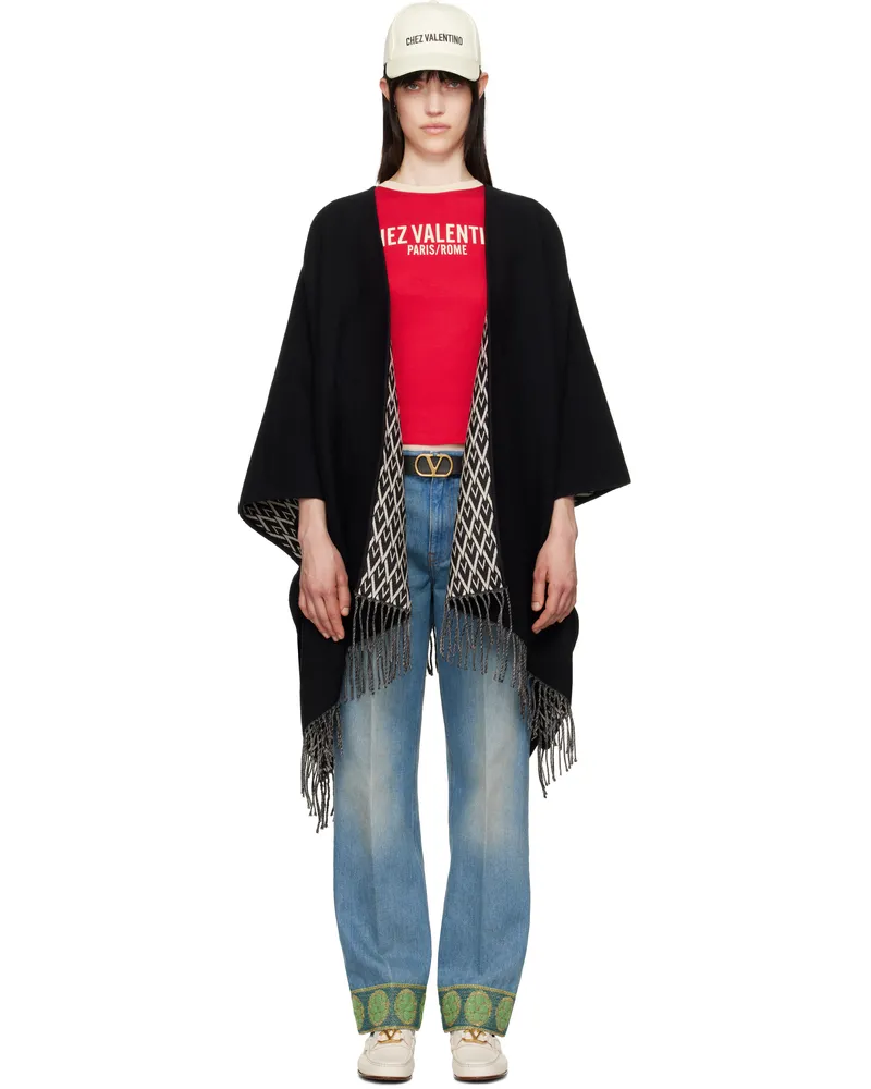 Valentino Garavani Black & Off-White Double Toile Iconographe Scarf Bt7