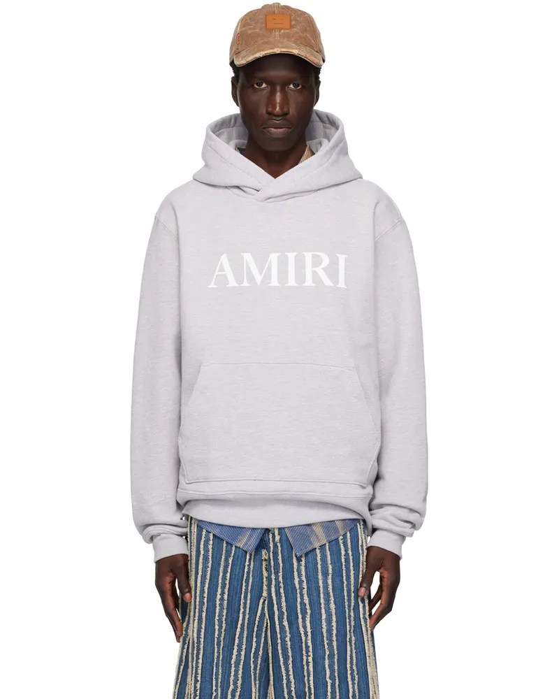 Amiri Gray Bonded-Logo Hoodie Grey