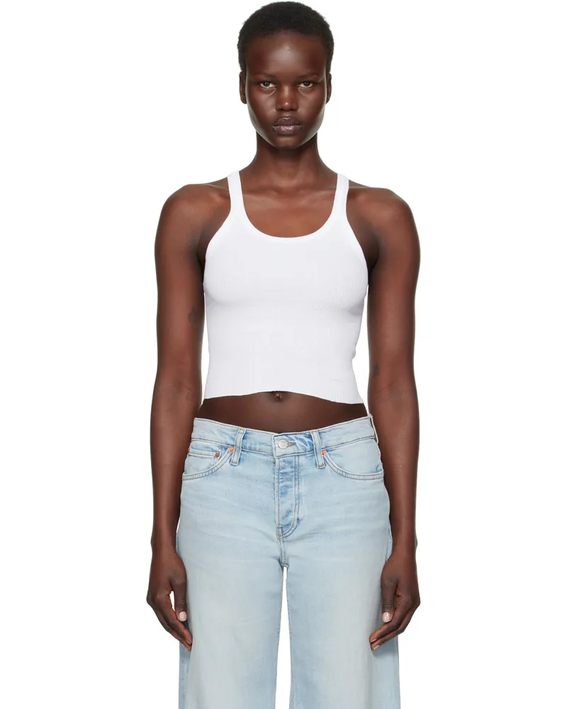 RE/DONE White Hanes Edition Cropped Ribbed Tank Top Optic
