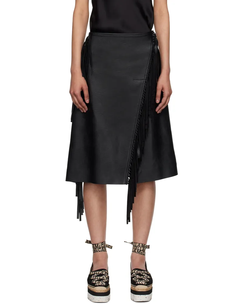 Stella McCartney Black Fringe Faux-Leather Midi Skirt 1000