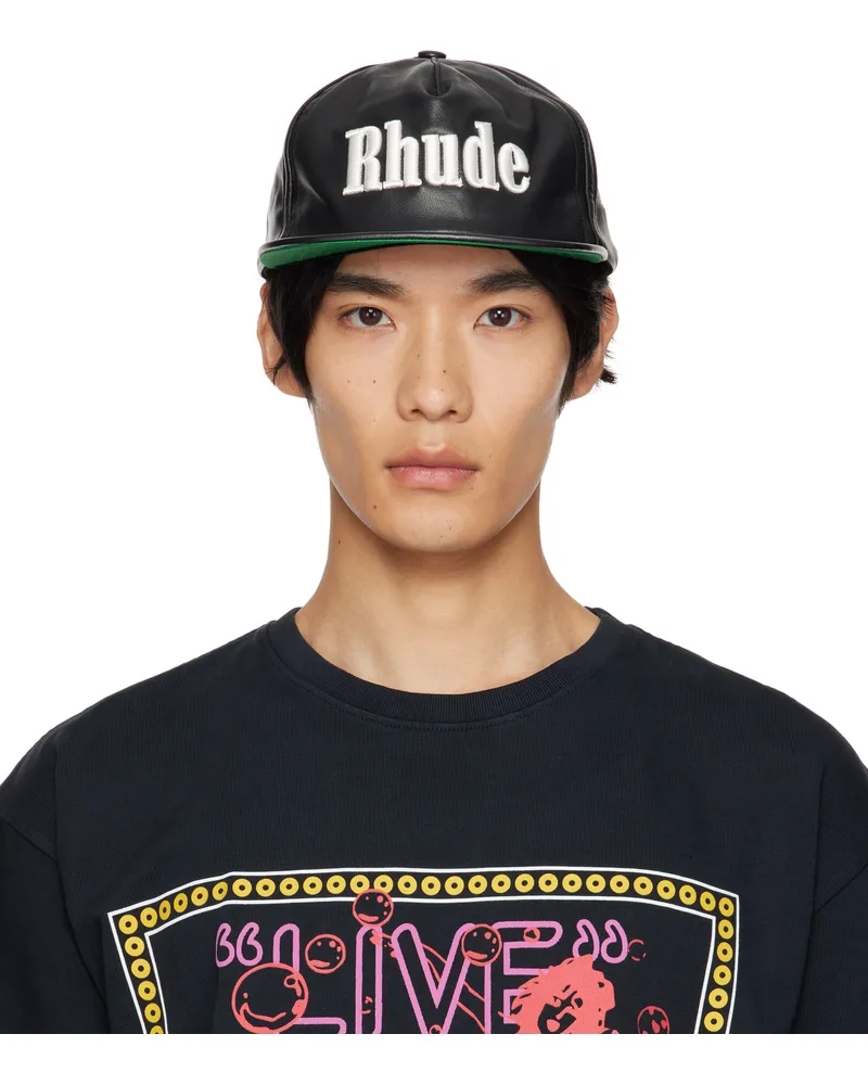 RHUDE Black Logo Leather Cap Black