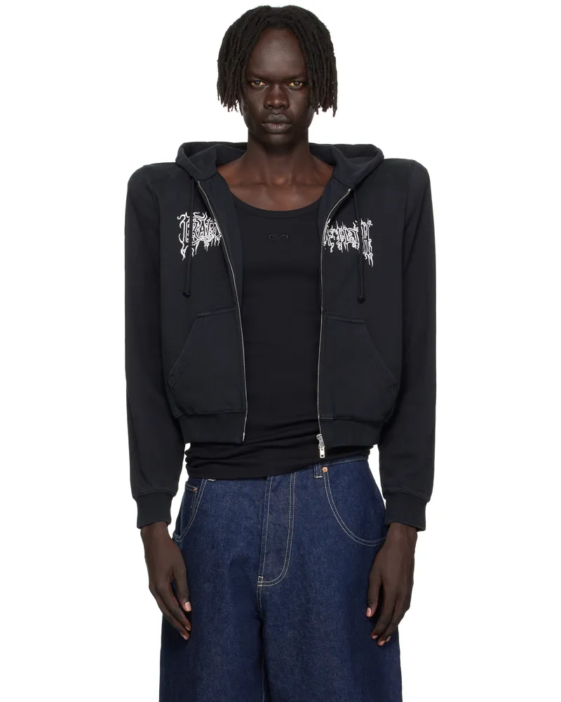 VETEMENTS Black Cradle of Filth Logo Extreme Shoulder Hoodie Washed