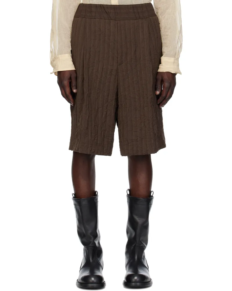 Dries van Noten Brown Pleated Bermuda Shorts Brown