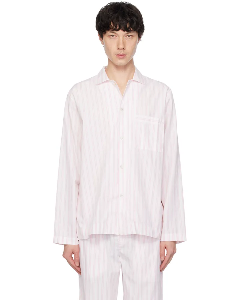 TEKLA White & Pink Poplin Long-Sleeved Pyjama Shirt Hatty