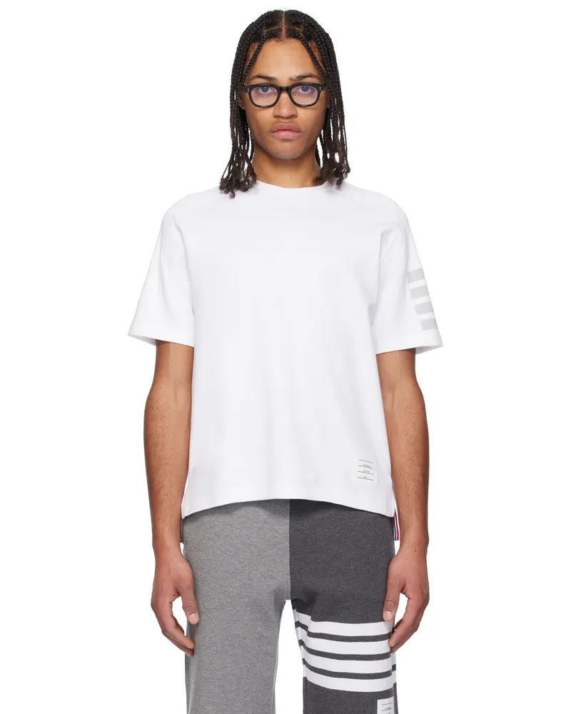 Thom Browne White Milano Cotton 4-Bar T-shirt 100