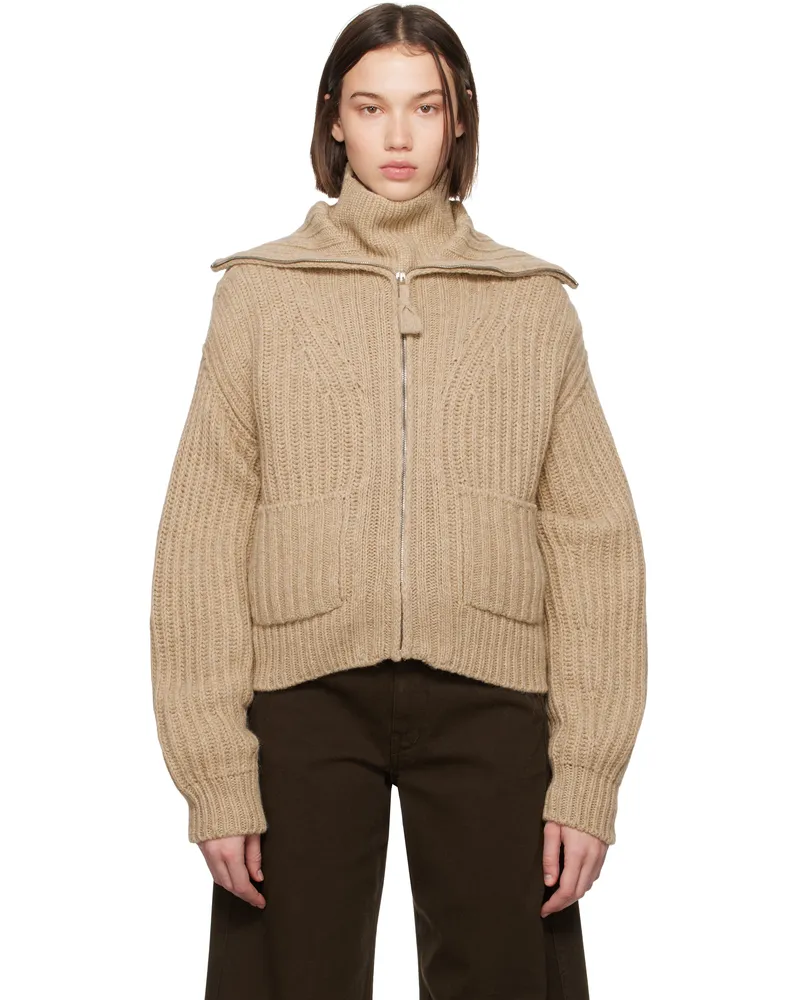 Christophe Lemaire Beige Trucker Collar Zipped Cardigan Bg223