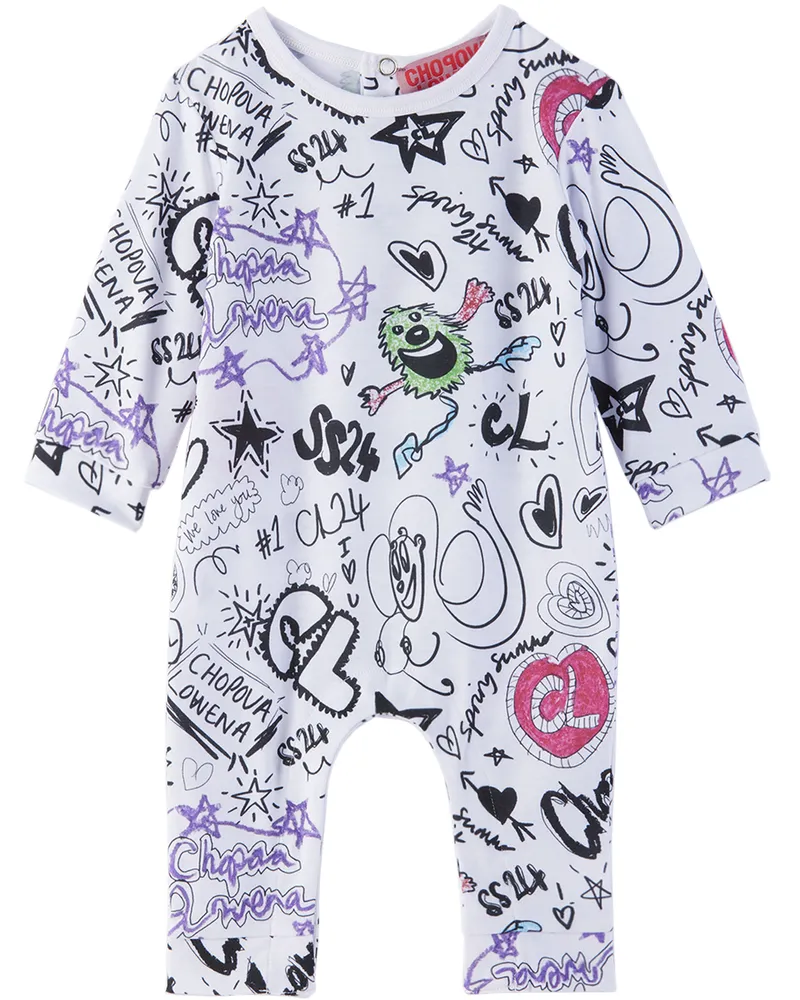 CHOPOVA LOWENA SSENSE Exclusive Baby White Doodle Jumpsuit Black