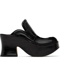 Bottega Veneta Black Croc Wedge Heels Black