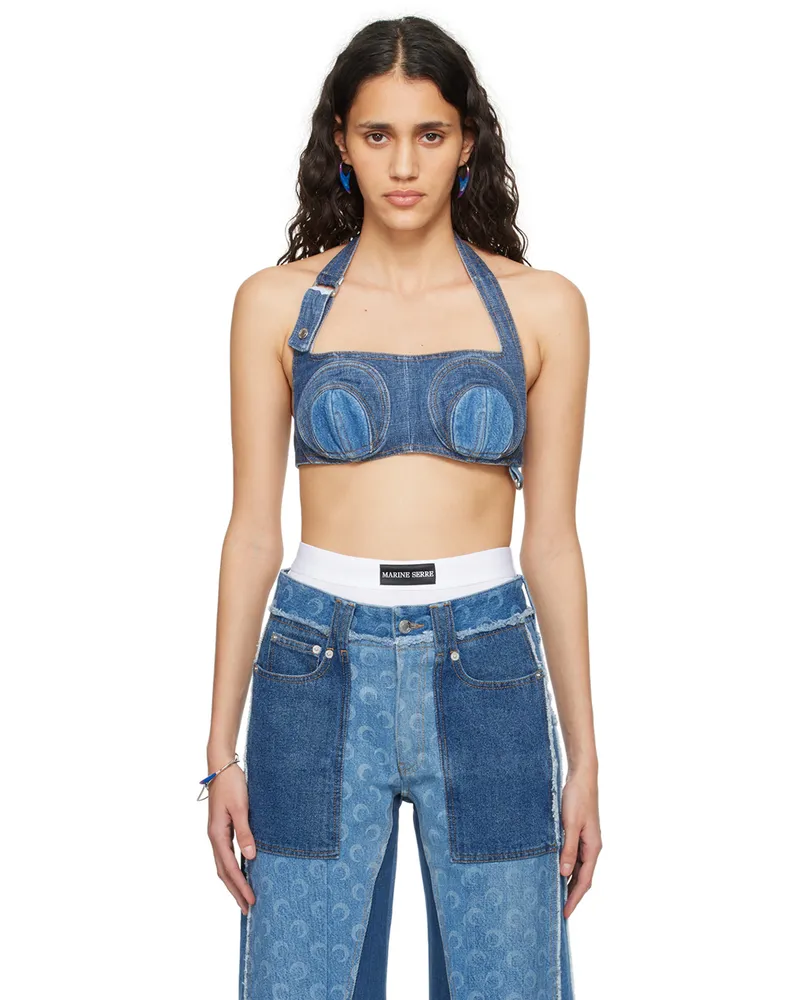 Marine Serre Navy Regenerated Denim Bra Bl90