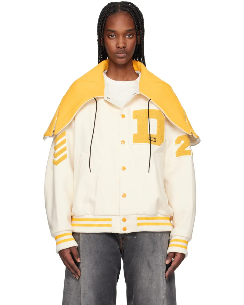 Doublet Off-White Petal Mouth Hood Varsity Bomber Jacket Ivory
