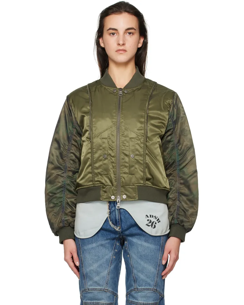 Andersson Bell Khaki Mesh Sleeve Bomber Jacket Khaki