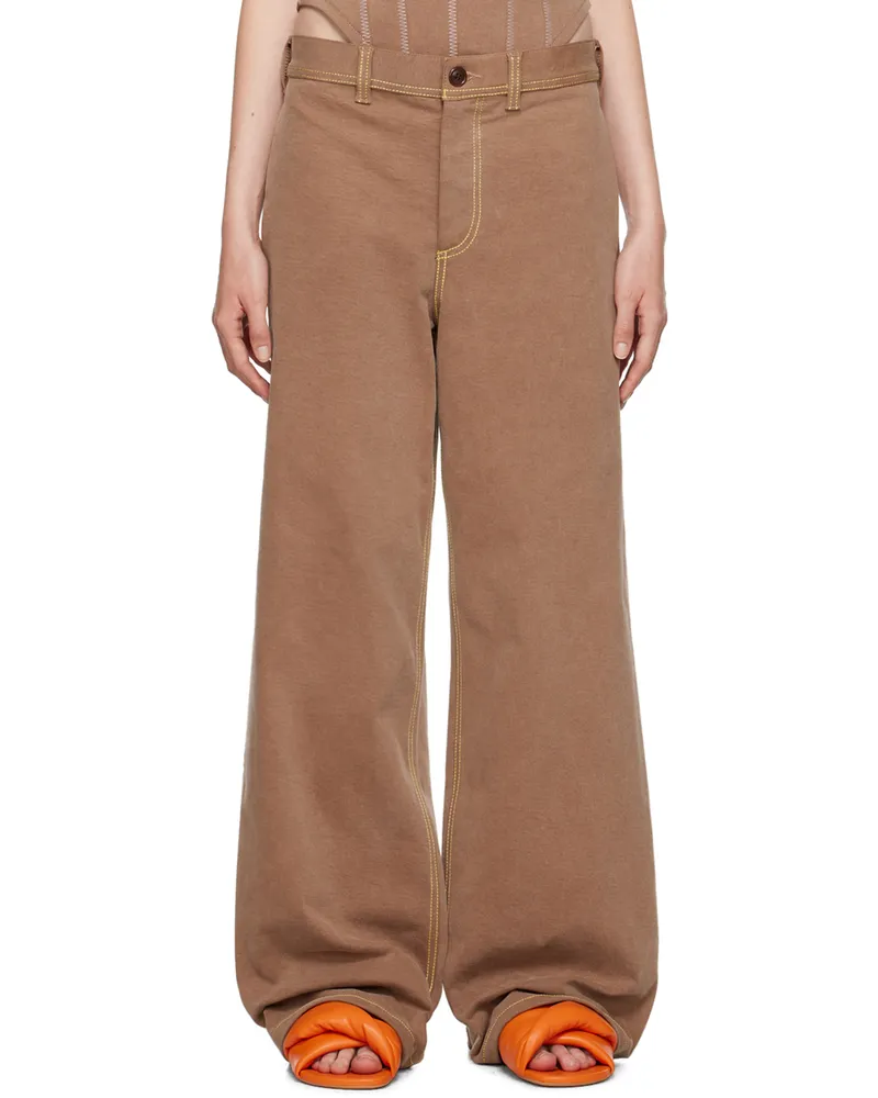 Marni Brown Contrast Stitching Jeans 00m40
