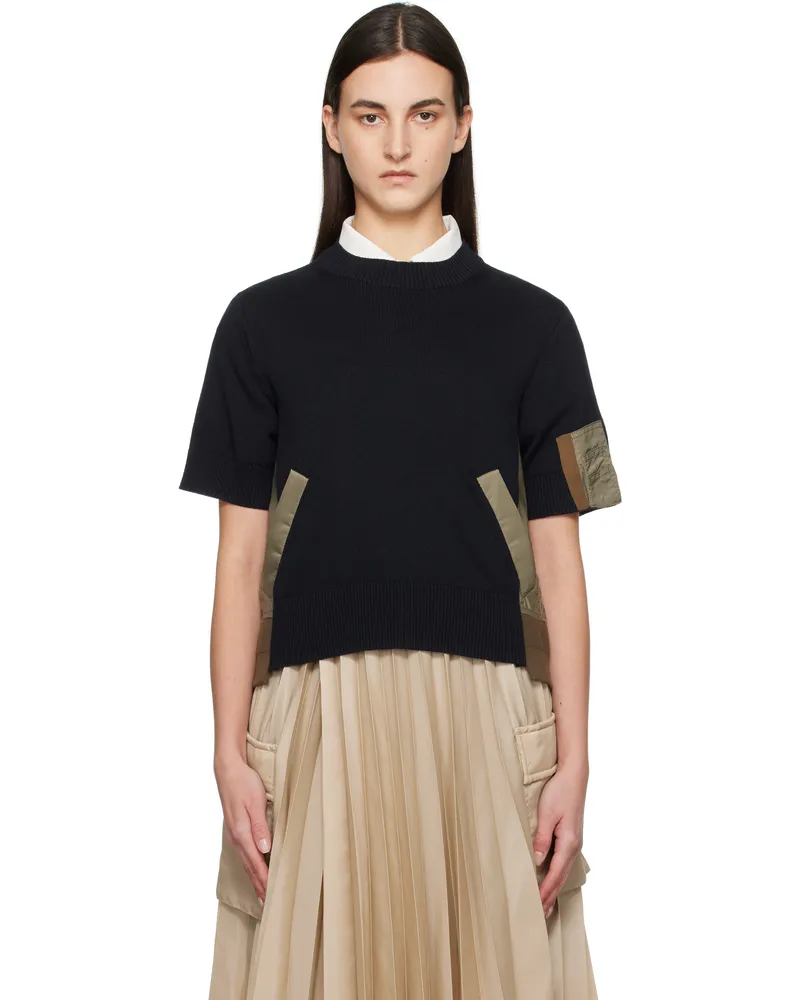 Sacai Navy & Khaki Nylon Twill x Knit Sweater 234