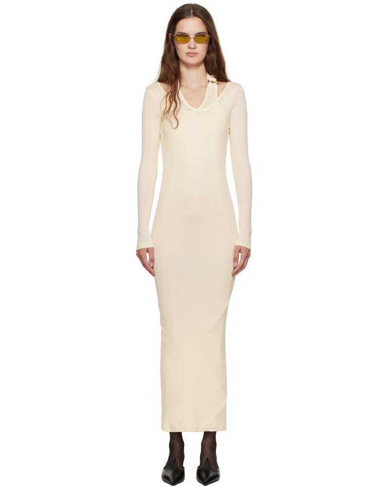 Jean Paul Gaultier Off-White Ribbed Twisted Double Layer Piercing Midi Dress 03