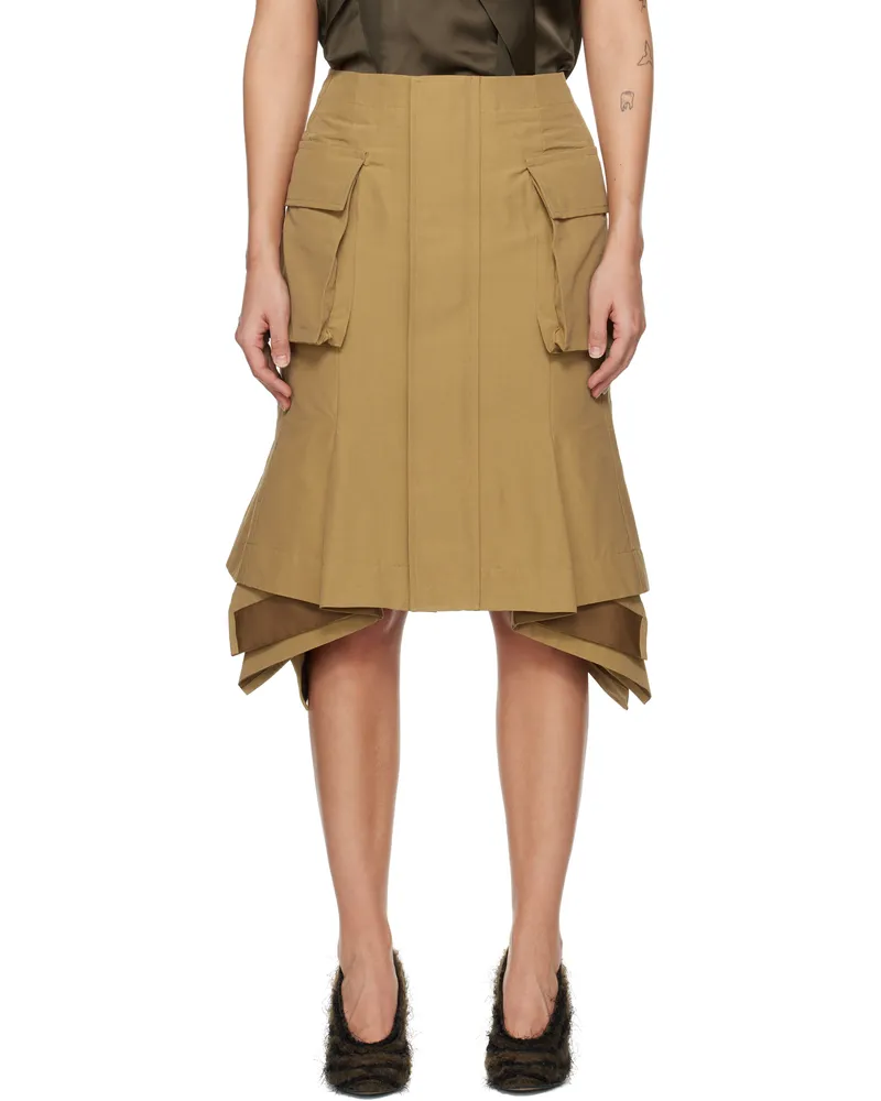 Sacai Beige Grosgrain Midi Skirt 651