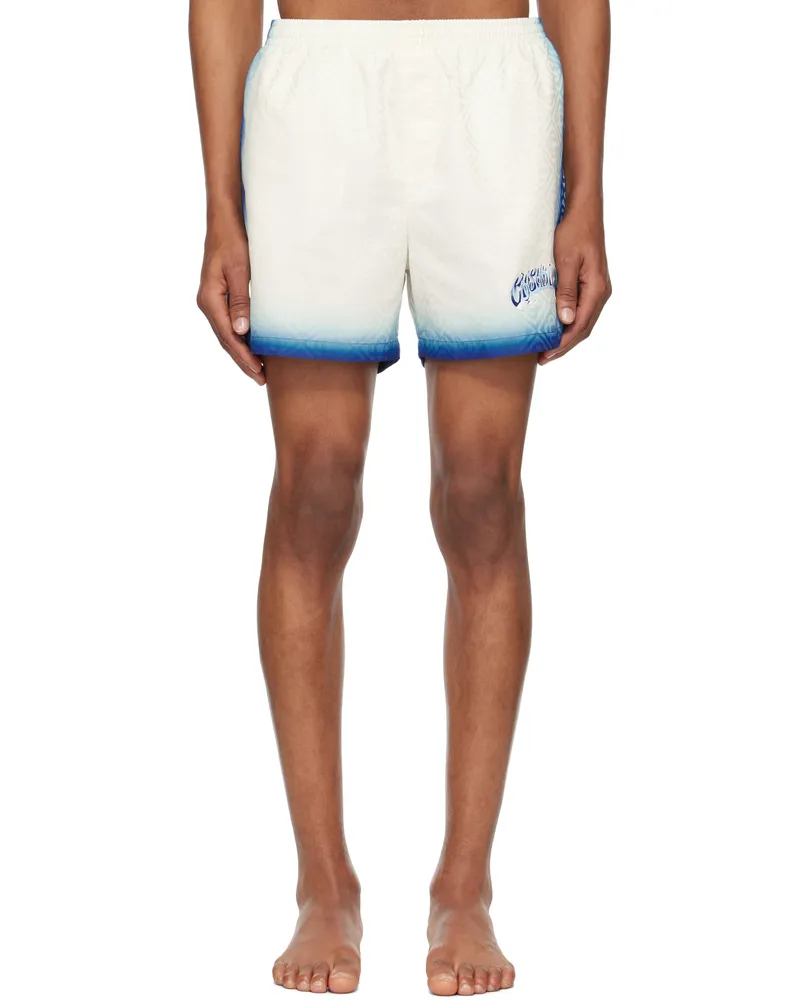 Casablanca Paris Blue & White Printed Jacquard Monogram Swim Shorts Blue