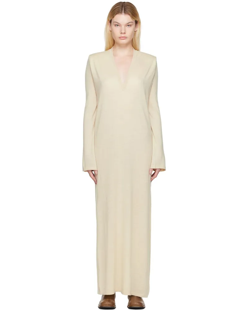 Frenckenberger SSENSE Exclusive Off-White Deep V Maxi Dress 6