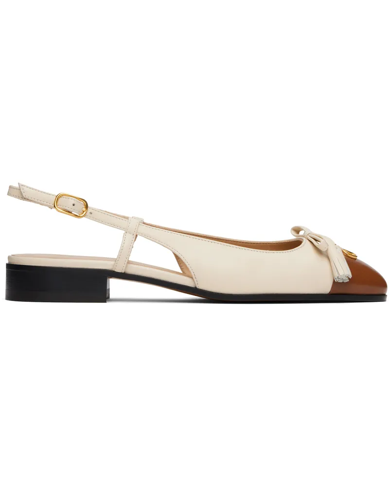 Valentino Garavani Off-White & Brown Valet Du Roi Slingback Ballerina Flats Aha