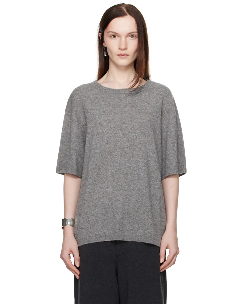 Aya Muse Gray Cashmere T-shirt Charcoal