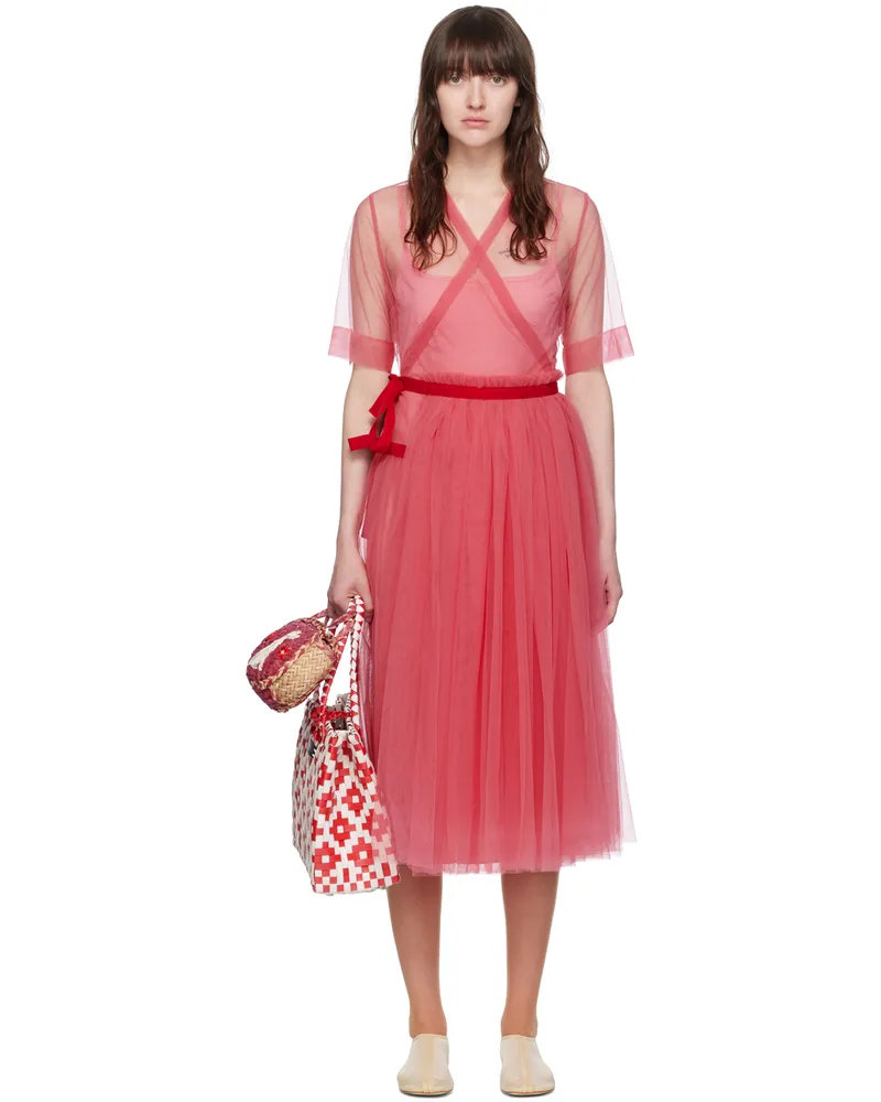 Molly Goddard Pink Layered Midi Dress Pink