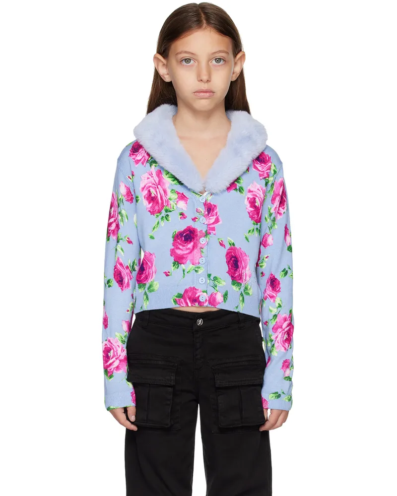 Blumarine Kids Blue Floral Cardigan Light