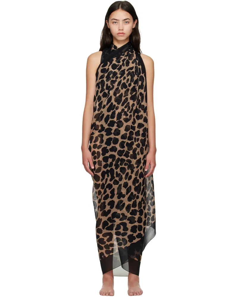 Balmain Brown Leopard Beach Wrap Cover-up Dress 258